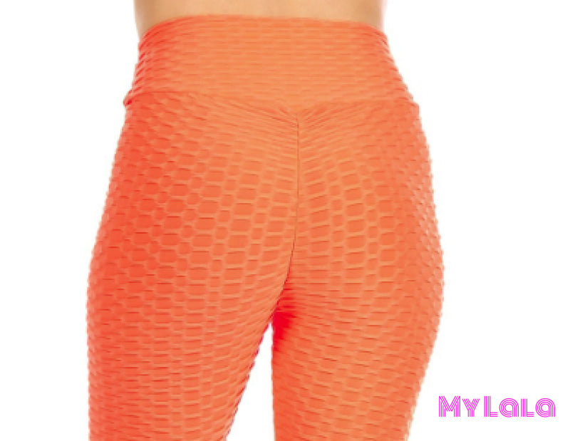 CAPRI- Honeycomb Textured Booty Lift (Neon Orange) - My Lala Leggings