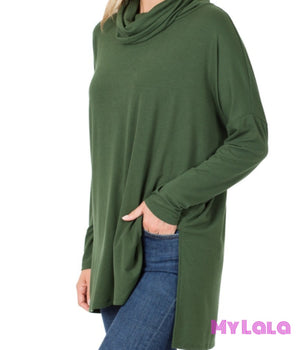 1 2184 Cowl Neck Hi-Low (Army Green)