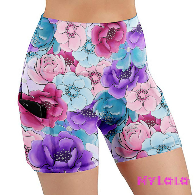 CREAMY FLOWER (Extra Curvy 20-26) Pocketed Shorts - My Lala Leggings