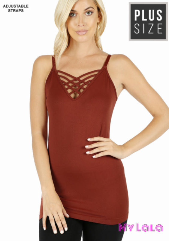 1 6651 Curvy Lattice Front Cami (Dk Rust)