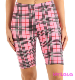 Curvy Pink Plaid Bike Shorts - My Lala Leggings