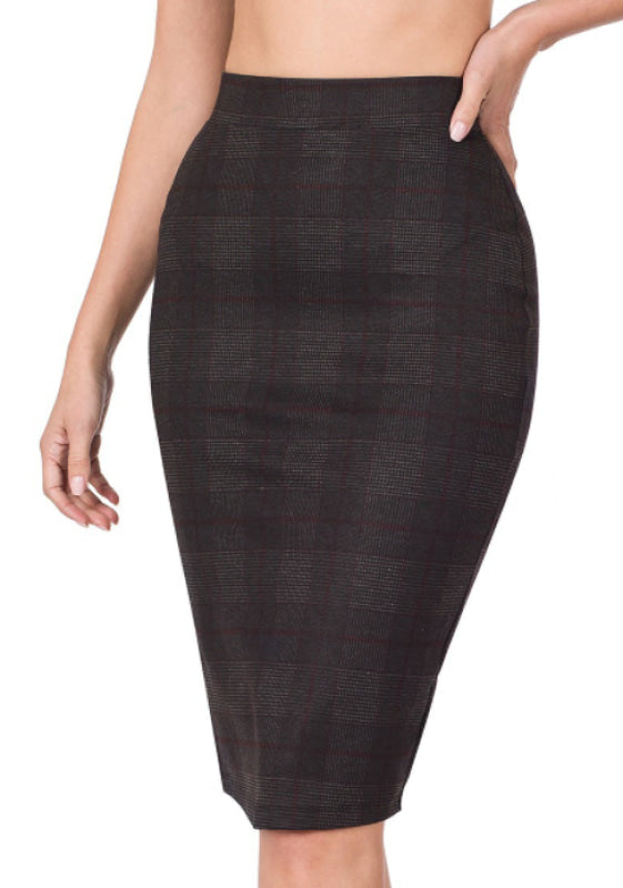 1 1092 Curvy Plaid Pencil Skirt (Dk Grey)