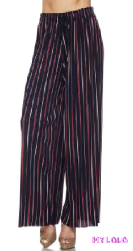 1 902 Curvy Pleated Palazzo Wide Leg Pants (Black/red/white)