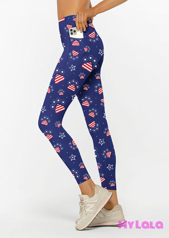 Curvy Pocketed Legging (Paws Red White And Blue)