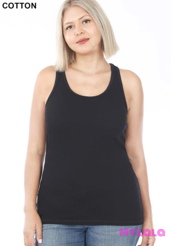Curvy Racer Back Rib Tank (Black) - My Lala Leggings