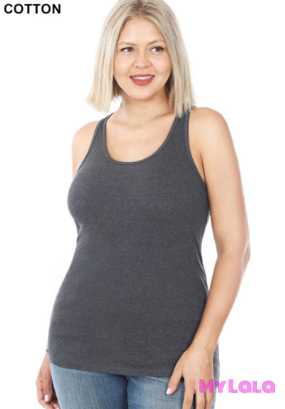 Curvy Racer Back Rib Tank (Charcoal)