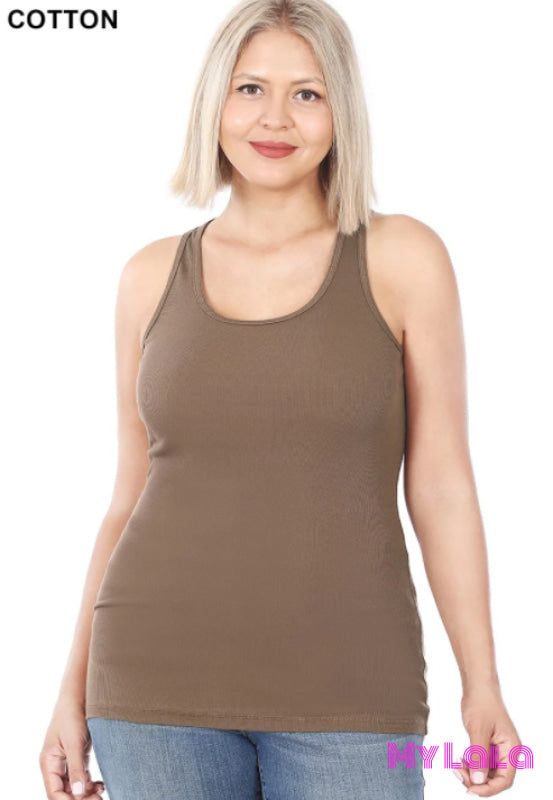 Curvy Racer Back Rib Tank (Mocha) - My Lala Leggings