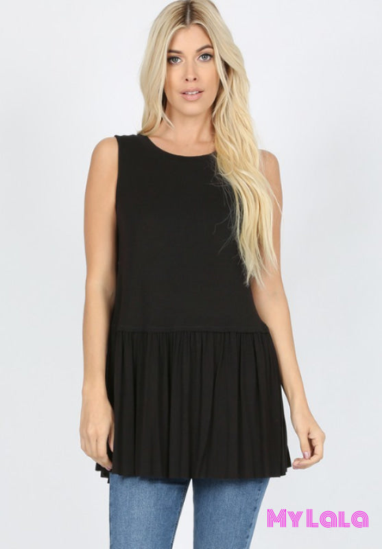 Curvy Renee Ruffle Bottom Sleeveless (Black) - My Lala Leggings