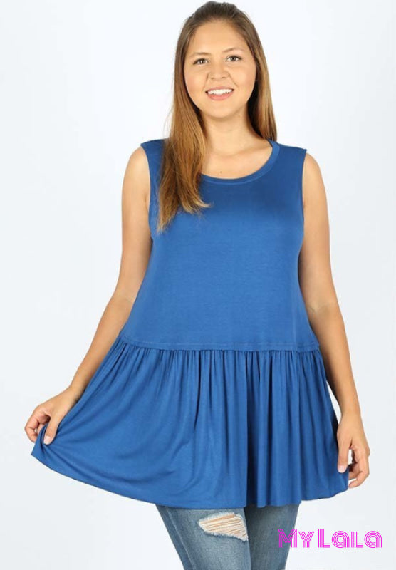 Curvy Renee Ruffle Bottom Sleeveless (Black) - My Lala Leggings