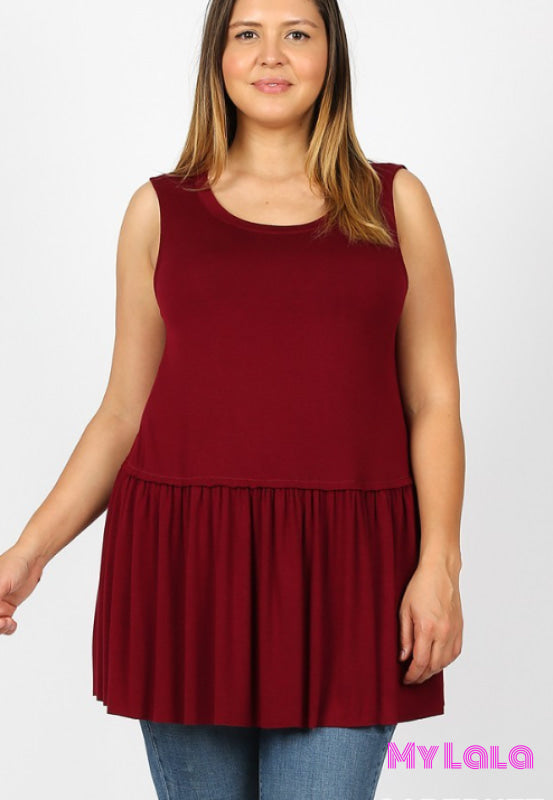 Curvy Renee Ruffle Bottom Sleeveless (Cabernet) - My Lala Leggings