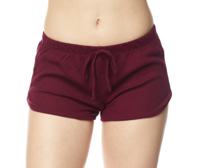1 15E Curvy Solid Ribbed Drawstring Shorts (Wine)
