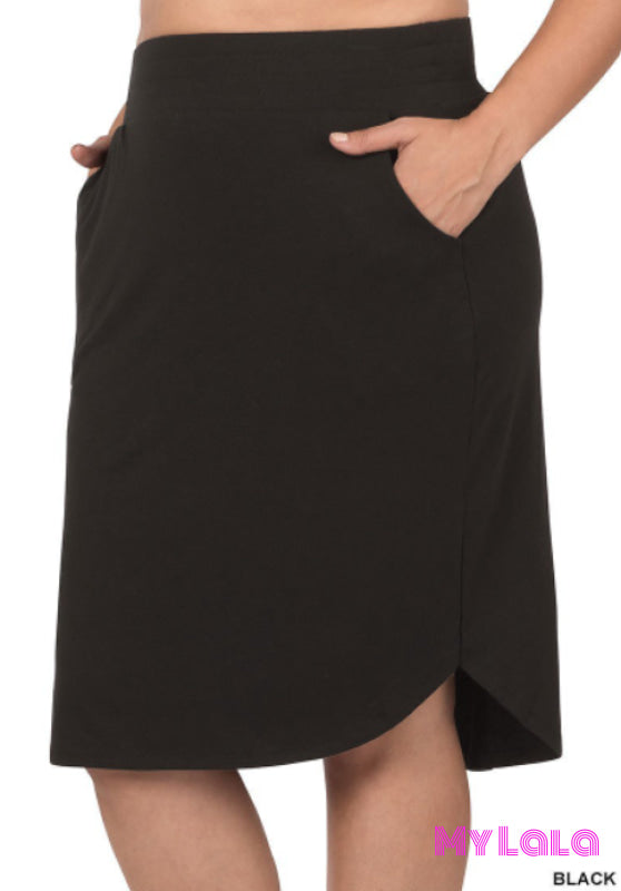 1 8305 Curvy Tulip Hem Pocket Skirt (Black)