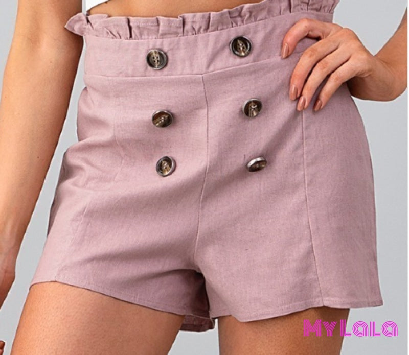 Double Button Paper Bag Shorts (Dusty Mauve) - My Lala Leggings