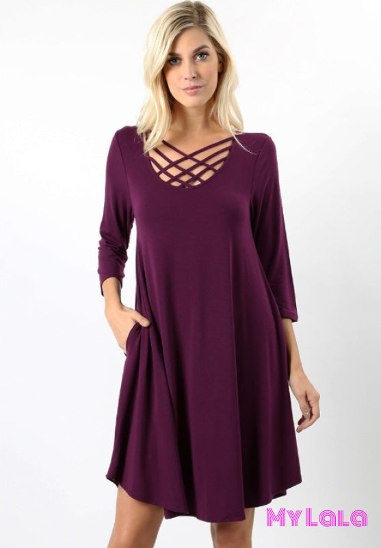 DRESS 3/4 Houston Lattice (Dk Plum) - My Lala Leggings