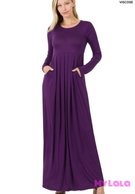 1 Vd 7113 Dress - Pleated Long Sleeve (Dk Purple)