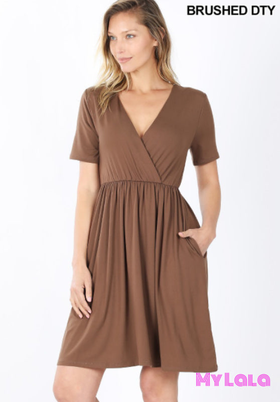 Dress - Short Sleeve Surplice (Mocha) - My Lala Leggings