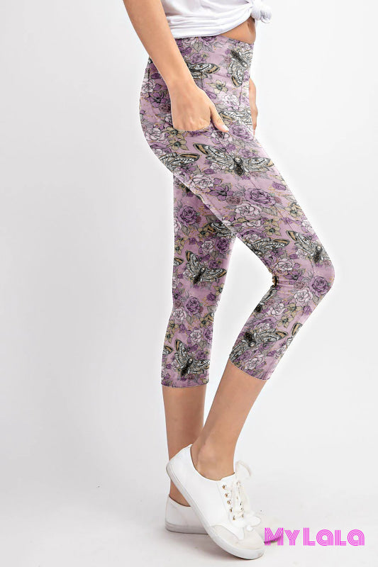 EC2 Pocketed Yoga Softy Capri 24-32 (Mauve Butterfly) - My Lala Leggings
