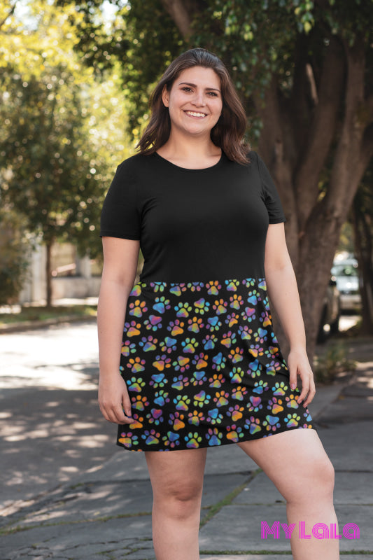 Emily Curvy Pocket Dress (Oil Slick Paw) - My Lala Leggings