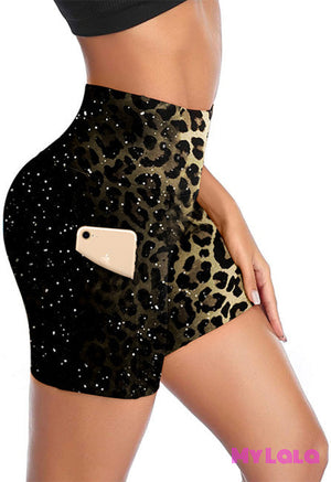 Extra Curvy Pocketed Gym Shorts 20-26 (Glitter Leopard)