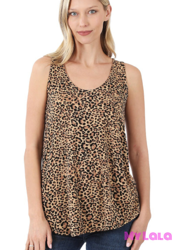 1 43028 Leopard Round Neck Top (Camel)