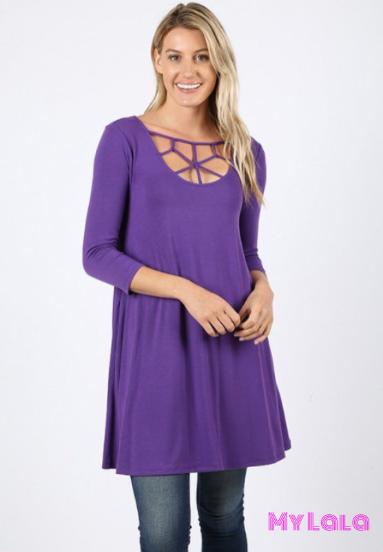 1 1758 Lily Lattice 3/4 Sleeve (Purple) - My Lala Leggings