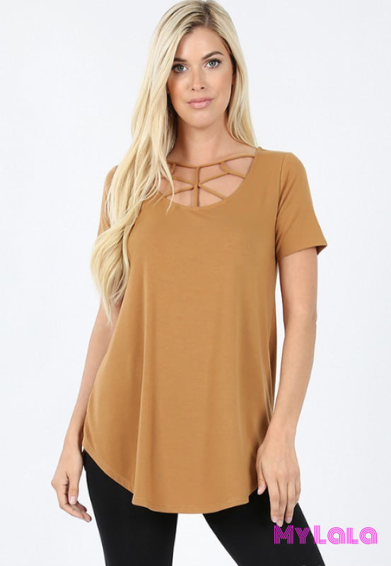 Lily Lattice Short Sleeve (Coffee) - My Lala Leggings