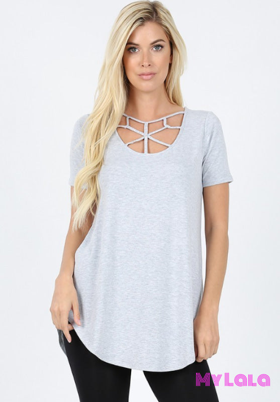 Lily Lattice Short Sleeve (H Grey) - My Lala Leggings