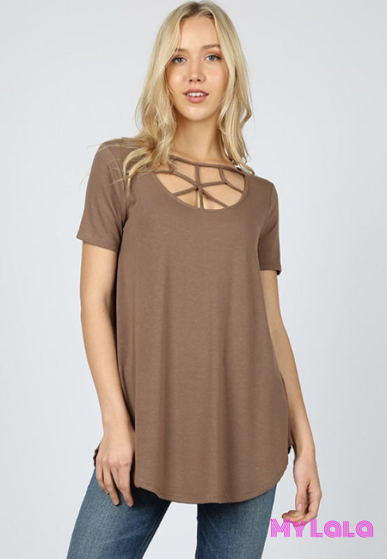 Lily Lattice Short Sleeve (Mocha) - My Lala Leggings