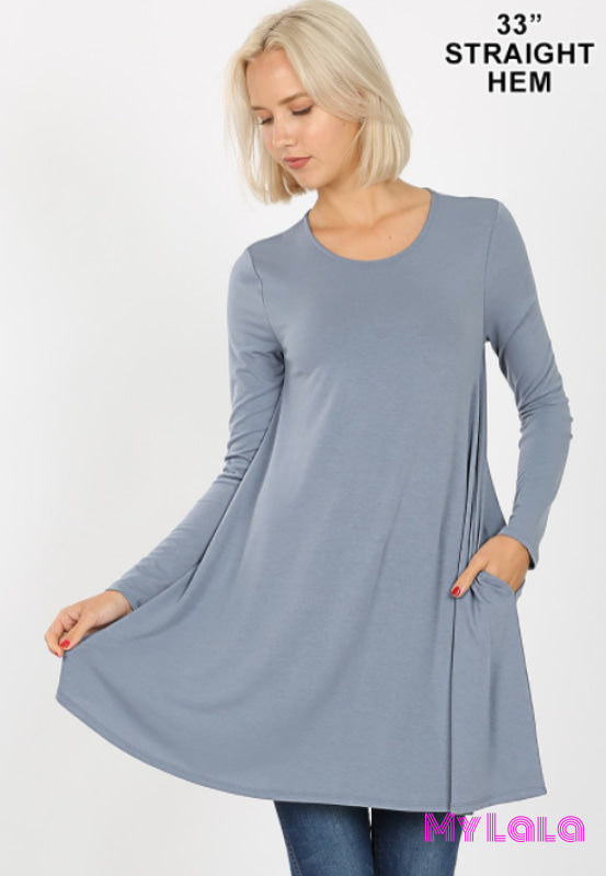 Lydia Long Sleeve Pocket Tunic (Cement) - My Lala Leggings