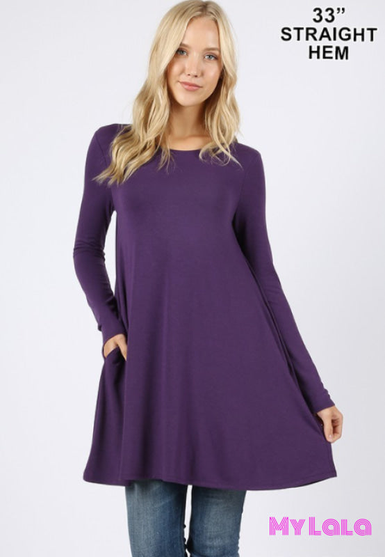 Lydia Long Sleeve Pocket Tunic (Dk Purple) - My Lala Leggings