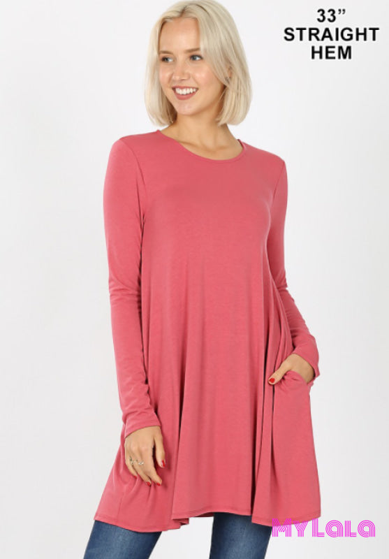 Lydia Long Sleeve Pocket Tunic (Rose) - My Lala Leggings