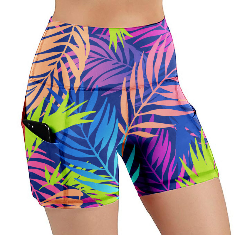 Neon Palms (Extra Curvy 20-26) Pocketed Shorts - My Lala Leggings