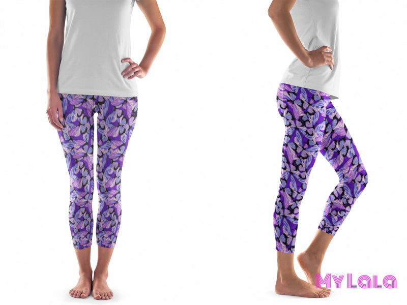 Pocketed Yoga Capri Os (Purple Butterfly)