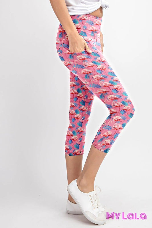 Pocketed Yoga Softy Capri OS (Double Pink Flamingo) - My Lala Leggings