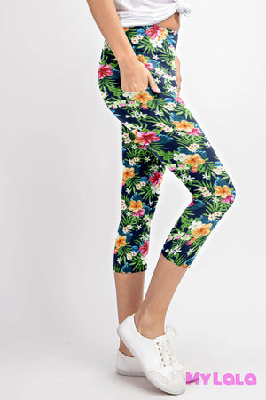 Pocketed Yoga Softy Capri OS (Hawaiian Flower) - My Lala Leggings