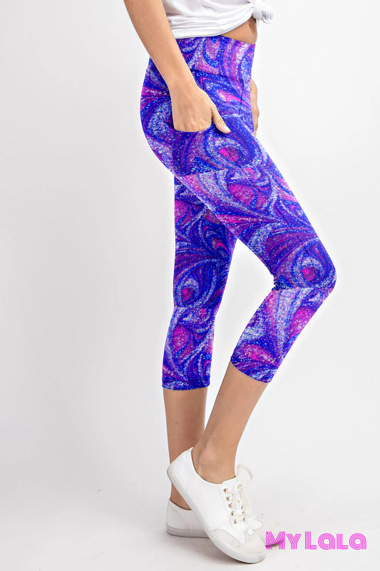 Pocketed Yoga Softy Capri OS (Purple Glitter Swirl) - My Lala Leggings
