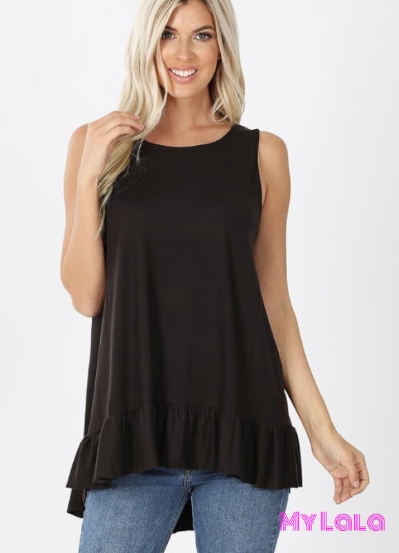 Reida Ruffled Sleeveless Hi-Low (Black) - My Lala Leggings