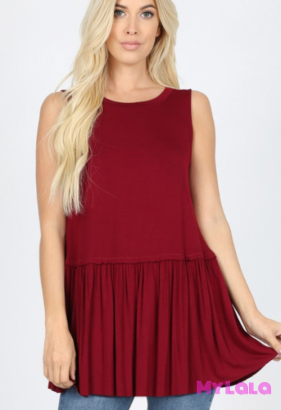 Renee Ruffle Bottom Sleeveless (Cabernet) - My Lala Leggings