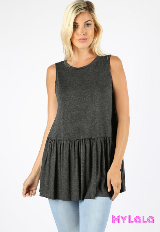 Renee Ruffle Bottom Sleeveless (Charcoal) - My Lala Leggings
