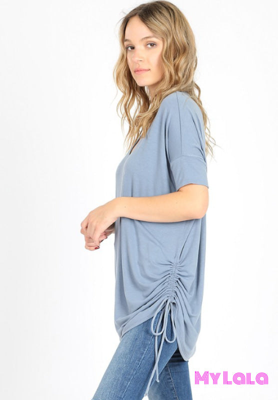 Rosemary Ruched V Neck (Cement) - My Lala Leggings