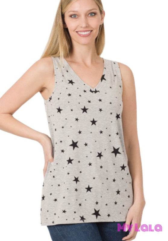 1 8010 Sleeveless Star V Neck (H Grey)