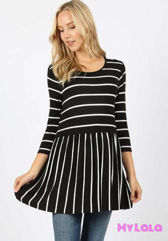 Striped Ruffle Bottom (Black/Ivory) - My Lala Leggings