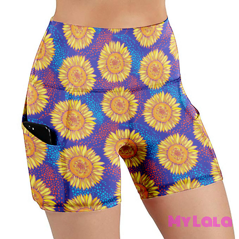 SUNFLOWER SKY (Curvy) Pocketed Shorts - My Lala Leggings