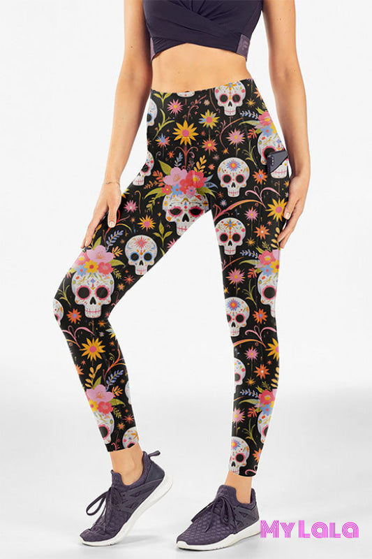 Yoga Band Curvy Pocketed Legging (Day of the Dead)