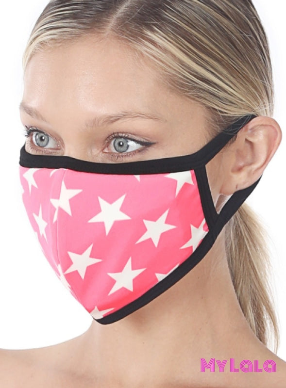 Bright Pink Shell Mask with White Stars - My Lala Leggings