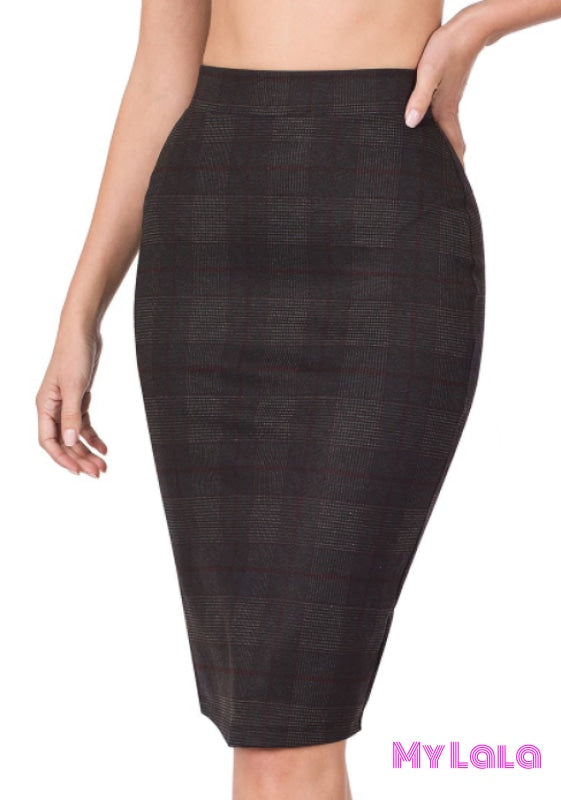 1 1092 Curvy Plaid Pencil Skirt (Dk Grey)