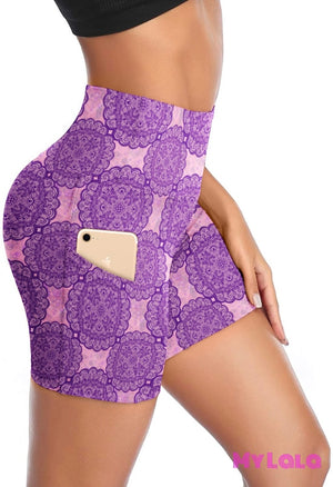 1 Curvy Pocketed Gym Shorts (Beauty In The Mandala)