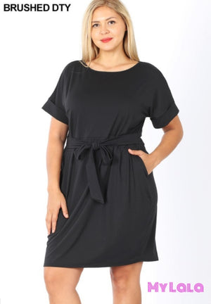 1 2289 Dress - Curvy Belted Bow Pocketed (Black)