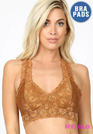 Hourglass Back Lace Bralette (Coffee) - My Lala Leggings