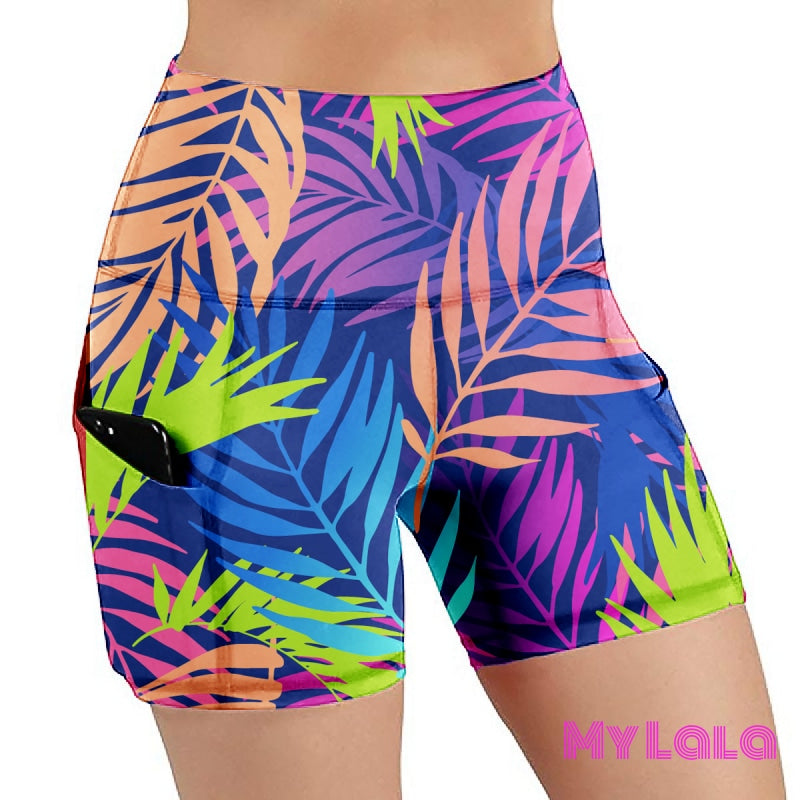 Neon Palms (Extra Curvy 20-26) Pocketed Shorts - My Lala Leggings